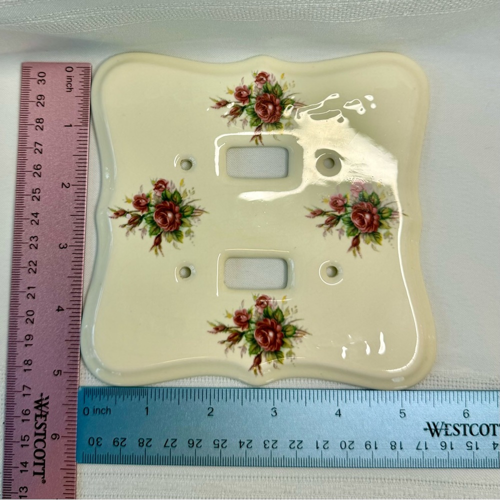 VTG Porcelain Double Light Switch & Single Outlet Cover VB Athena Roses Floral - Picture 5 of 10
